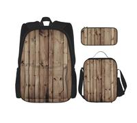 ASFgda Ensemble sac à dos d'école imprimé grain de bois avec sac à déjeuner, trousse à crayons, durable, léger, grande capacité pour l'école et un usage quotidien