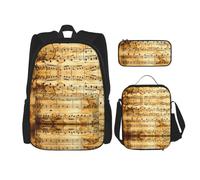 ASFgda Ensemble sac à dos d'école imprimé notes de musique avec sac à déjeuner, trousse à crayons, durable, léger, grande capacité pour l'école et un usage quotidien