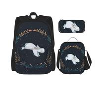 ASFgda Ensemble sac à dos d'école mignon imprimé lapin blanc avec sac à déjeuner et trousse à crayons, durable, léger, grande capacité pour l'école et un usage quotidien