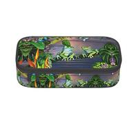 ASFgda Grande capacité durable, de nombreuses grenouilles chantent sur les branches, l'été, les papillons, le lac, trousse à crayons, trousse de maquillage portable, sac de rangement pour papeterie de
