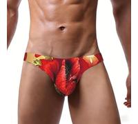 ASFgda Joli bikini pour homme avec imprimé coquelicot rouge, taille basse, extensible avec pochette de contour, doux et respirant, à porter au quotidien, Noir , M