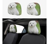 ASFgda Lot de 2 housses d'appui-tête de voiture avec imprimé bichon frisé, réutilisables et flexibles, housses universelles anti-salissures