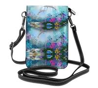 ASFgda Petit sac à bandoulière pour femme avec fente pour carte de crédit Motif poissons sous-marins Bleu