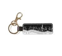 ASFgda Porte-clés universel en cuir véritable noir et blanc avec impression note de musique pour voiture/maison