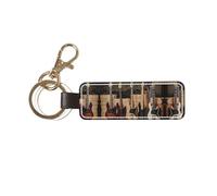 ASFgda Porte-clés universel en cuir véritable pour voiture, guitare, basse, instruments de musique imprimés, porte-clés en cuir pour voiture/maison