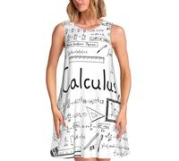 ASFgda Robe d'été pour femme avec imprimé géométrique geek et calcul, sans manches, col rond, sans manches, avec poches, Noir , M