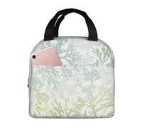 ASFgda Sac à déjeuner vert avec imprimé algues bleues marines pour homme et femme, résistant à l'eau, sac fourre-tout réutilisable pour travail/bureau/voyage/pique-nique