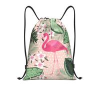 ASFgda Sac à dos avec cordon de serrage, imperméable, imprimé flamant rose, sac de gym pour homme et femme, léger, gym, yoga, décontracté, extérieur, Noir , M