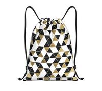 ASFgda Sac à dos avec cordon de serrage, imperméable, tendance, moderne, noir, blanc, or, triangles imprimés, sac de gym pour homme et femme, léger, gym, yoga, décontracté, extérieur, Noir , M