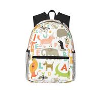 ASFgda Sac à dos classique de voyage basique avec imprimé animal de l'alphabet - Sac à dos d'école, sac à dos imperméable et décontracté pour l'université, les voyages, le travail