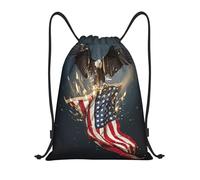 ASFgda Sac à dos de sport imperméable avec cordon de serrage, imprimé aigle à tête blanche d'Amérique du Nord, sac de gym pour homme et femme, léger, gym, yoga, décontracté, extérieur, Noir , M