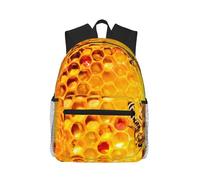 ASFgda Sac à dos de voyage classique basique imprimé abeille sur nid d'abeille, sac à dos d'école, sac à dos imperméable décontracté pour l'université, les voyages, le travail