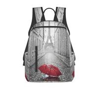 ASFgda Sac à dos décontracté avec imprimé parapluie rouge Tour Eiffel Paris Street pour homme et femme, durable, léger, bretelles ergonomiques