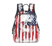 ASFgda Sac à dos décontracté imprimé drapeau américain crâne pour hommes et femmes, sac à dos de voyage durable, léger, bretelles ergonomiques