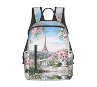 ASFgda Sac à dos décontracté Paris Tour Eiffel avec imprimé fleurs pour homme et femme, durable, léger, bretelles ergonomiques