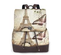 ASFgda Sac à dos en cuir imprimé Paris Tour Eiffel pour femme, sac pour ordinateur portable 14", sac à dos tendance pour femme, pour voyage, travail, université