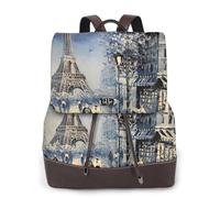 ASFgda Sac à dos romantique en cuir imprimé Tour Eiffel de Paris pour femme Sac à dos pour ordinateur portable 14" Sac à dos tendance pour les voyages, le travail, l'université
