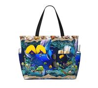 ASFgda Sac de plage avec imprimé dauphin en 3D, sac fourre-tout de plage imperméable, résistant au sable, sac fourre-tout de grande capacité, léger et pliable avec fermeture éclair