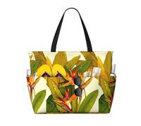 ASFgda Sac de plage imprimé oiseau de paradis tropical, sac fourre-tout de plage imperméable, résistant au sable, grande capacité, léger, pliable avec fermeture éclair