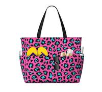 ASFgda Sac de plage mignon avec imprimé léopard turquoise, sac fourre-tout de plage imperméable, résistant au sable, grande capacité, léger, pliable avec fermeture éclair