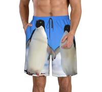 ASFgda Short de bain d'été pour homme à séchage rapide avec poches et doublure en maille, imprimé pingouin, blanc, XL