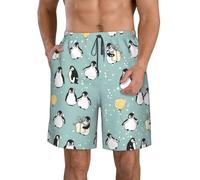 ASFgda Short de bain d'été pour homme à séchage rapide avec poches et doublure en maille, motif pingouin, ballons, flocon de neige, blanc, M