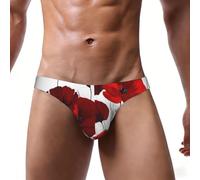 ASFgda Slip de bikini pour homme avec imprimé fleur de coquelicot rouge, taille basse extensible avec pochette de contour, doux et respirant, usage quotidien, Noir , S