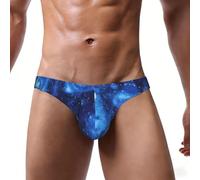 ASFgda Slip de bikini pour homme avec imprimé galaxie et univers bleu, taille basse extensible avec pochette de contour, doux et respirant, à porter au quotidien, Noir , M