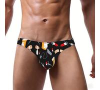 ASFgda Slip de bikini pour homme avec motif de médecine de dessin animé, taille basse, extensible avec pochette de contour, doux et respirant, usage quotidien, Noir , 4XL