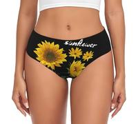 ASFgda Sous-vêtement respirant imprimé tournesol noir pour femme, sous-vêtements extensibles parfaitement, super doux et confortable, disponible en grande taille, Noir , L