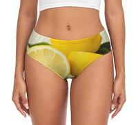 ASFgda Sous-vêtement respirant jaune imprimé citron pour femme, sous-vêtement extensible, super doux et confortable, disponible en grande taille, Noir , S