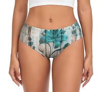 ASFgda Sous-vêtements respirants pour femme avec imprimé fleur sarcelle sur planche de bois, sous-vêtements extensibles parfaitement, super doux et confortables, disponibles en grande taille, Noir