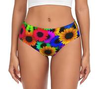 ASFgda Sous-vêtements respirants pour femme avec imprimé tournesol arc-en-ciel, extensible, super doux et confortable, disponible en grande taille, Noir , 3XL