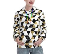 ASFgda Sweat à capuche moderne pour femme, noir, blanc, or, triangles imprimés, tenue d'automne, pull tendance décontracté avec poche kangourou, Noir , XXL