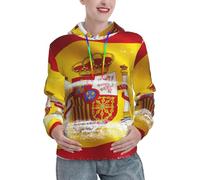 ASFgda Sweat à capuche pour femme avec imprimé drapeau espagnol - Tenue d'automne - Pull tendance décontracté avec poche kangourou, Noir , L