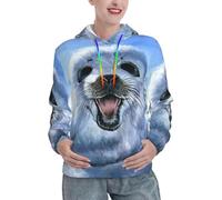 ASFgda Sweat à capuche pour femme avec imprimé phoque du Groenland - Tenue d'automne - Sweatshirt tendance décontracté avec poche kangourou, Noir , M