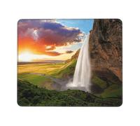 ASFgda Tapis de souris imprimé cascade, champ de rivière, coucher de soleil avec bords cousus, tapis de souris confortable avec base en caoutchouc antidérapant pour ordinateur/café/maison/bureau