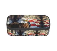 ASFgda Trousse à crayons de grande capacité avec motif drapeau américain et aigle de feu, trousse de maquillage portable, sac de rangement pour papeterie de bureau.