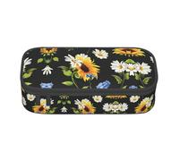 ASFgda Trousse à crayons durable de grande capacité avec imprimé tournesols et camomille, trousse de maquillage portable, sac de rangement pour papeterie de bureau.