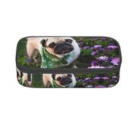 ASFgda Trousse à crayons imprimée durable de grande capacité, motif carlin dans le jardin, trousse de maquillage portable, sac de rangement pour papeterie de bureau.