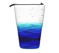 ASFgda Trousse à crayons télescopique avec motif vagues de l'océan debout avec oiseaux et oiseaux