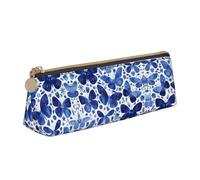 ASFgda Trousse à crayons triangulaire avec fermeture éclair pour papeterie, maquillage, école, bureau et voyage Motif papillons bleus