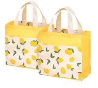 ASFINS Mini Tote Bag Toile, 2pcs Cabas Tote Bag Sac de Courses Sac Fourre Tout, Toile Solide, Durable, Lavable, 22cm x 22cm(Citron Jaune)