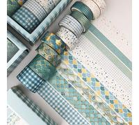 ASFINS Washi Tape Set, 10 Rouleaux Masking Tape Ruban Adhésif Papier, Masking Tape pour Scrapbooking, Artisanat de Bricolage, Travaux Manuels, (10/15/20mm x 3m)-Bleu