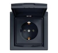 Schneider Electric Prise Asfora EPH3100371 simple avec terre latérale, couvercle IP44 Anthracite