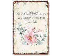 asfqweff Exode 14:14 Panneau en étain Écriture Décoration murale Verse de la Bible Art mural The Lord Will Fight For You You Need Only To Be Still Poster pour chambre à coucher Plaque en métal 20,3 x