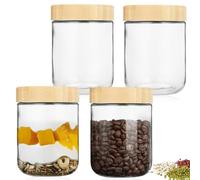Asfrode Lot de 4 Bocaux de Conservation avec Couvercle, 480ml Récipients en Verre Hermétiques Empilables Pot à Repas Préparé Bocaux Réutilisables pour Yaourt et Cuisine