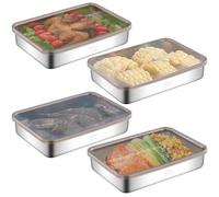 Asfrode Lot de 4 boîtes à charcuterie Fresh avec couvercle gris - 900 ml - En acier inoxydable - Récipient de congélation - Boîte de rangement alimentaire - Organiseur de réfrigérateur - Passe au
