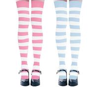 ASFWAGQ Y2K Lot de 2 paires de chaussettes extra longues pour femme - Rayées - Chaussettes confortables - Chaussettes hautes Y2K - Couleurs vives - Pour carnaval, Halloween, carnaval, Bleu + rose.,