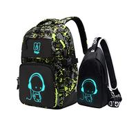 Asge Grand Sac Ecole Garcon Trousse Lycee Cartable Garçon Primaire Camouflage Sac a Dos Enfant Lumineux Cartable Ado Fille Primaire Cadeau 8 10 12 14 16 Ans Sac De Poitrine Homme M Vert